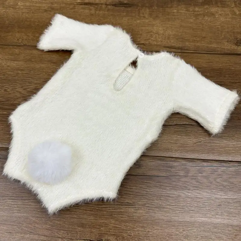 Q81A Baby Photo Costume Knitted Rabbits Jumpsuit and Hat Baby Photoshoots Photo Posing Outfit Newborn Photography Accessories