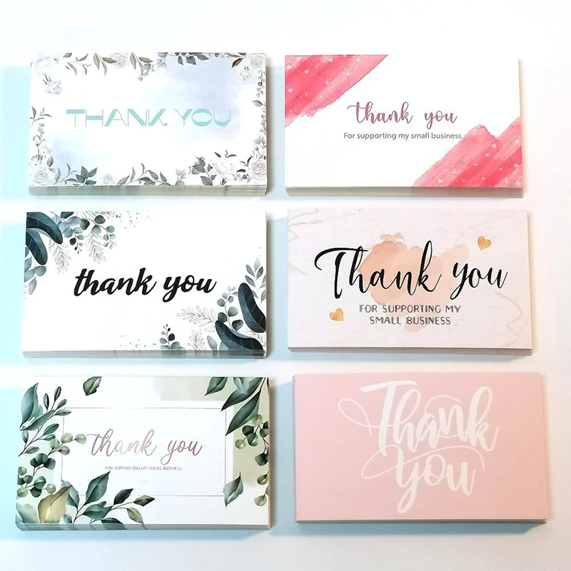 30pcs Green LeavesThank You for Supporting My Small Business Card Thanks Greeting Card Appreciation Cardstock for Sellers Gift