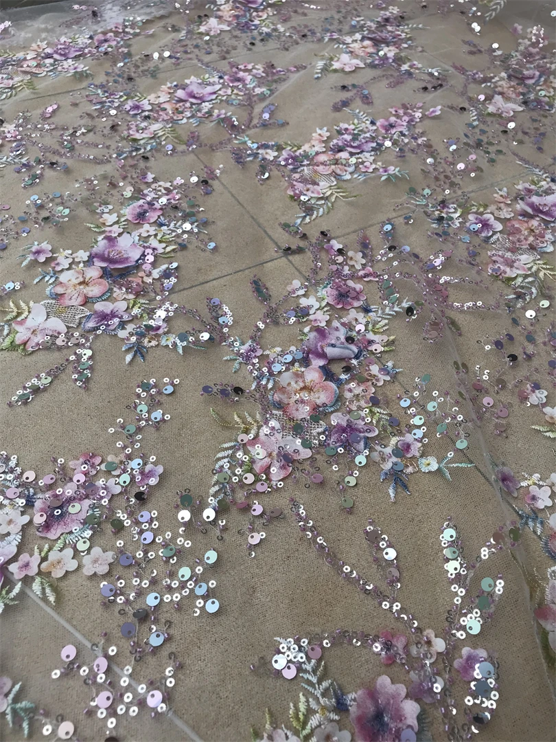 

French Mesh Tulle Lace Fabric S-1306371 With Beads African Sequins Nigerian Lace Fabric For Wedding Party Dress Sewing Material