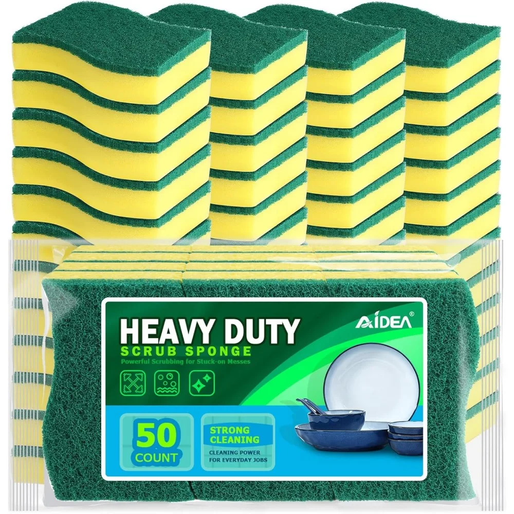 

50 Pack Heavy Duty Kitchen Sponge Stink Free Scrubber for Pots Pans Home
