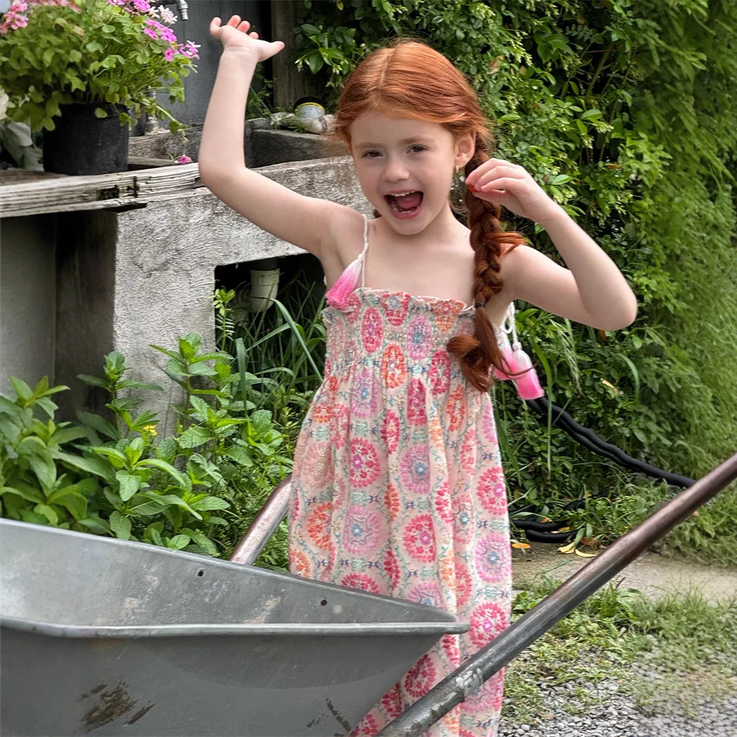 

Girls Skirt 2025 Summer New Childrens Clothing Girl Baby Fashionable Bohemian Embroidery Halter Skirt Casual Simple Sweet