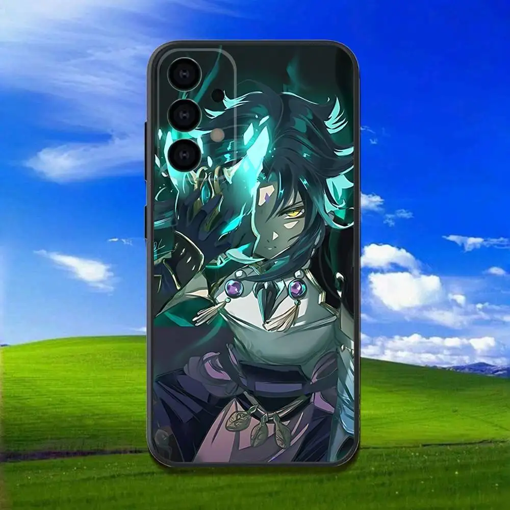 حافظة هاتف Xiao G-Genshin Impact لهاتف سامسونج جالاكسي A13، A21s، A22، A31، A32، A52، A53، A71، A80، غلاف أسود ناعم