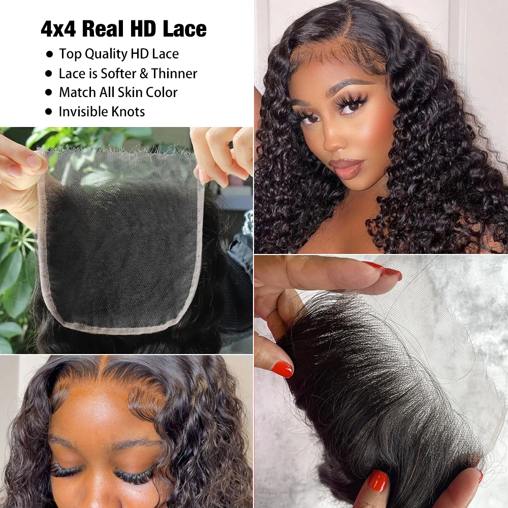 Megeen 4x4 5x5 6x6 HD Прозрачная Кружевная застежка для женщин Волнистые 1B вьющиеся удлинители волос готовые натуральные шиньоны