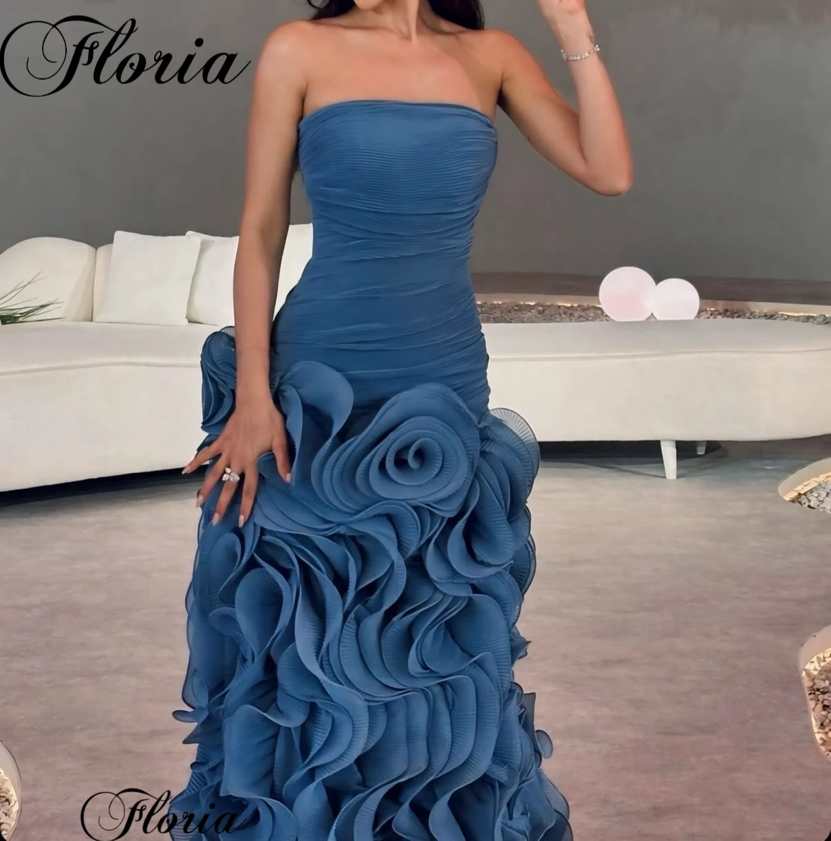 Sexy Women Prom Dresses With Tiered Ruffles Strapless Summer Beach Evening Party Dresses Vestidos Femenino Birthday Dresses