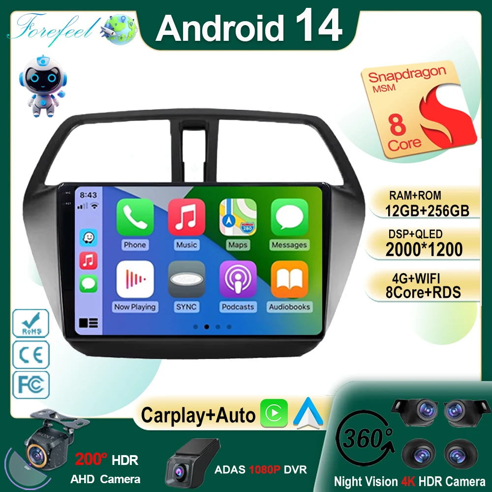 

Car Android 14 For Suzuki SX4 2 S-Cross 2012-2016 Auto Multimedia Player GPS Navigation No 2din DVDCPU QLED Screen Dash Cam WIFI