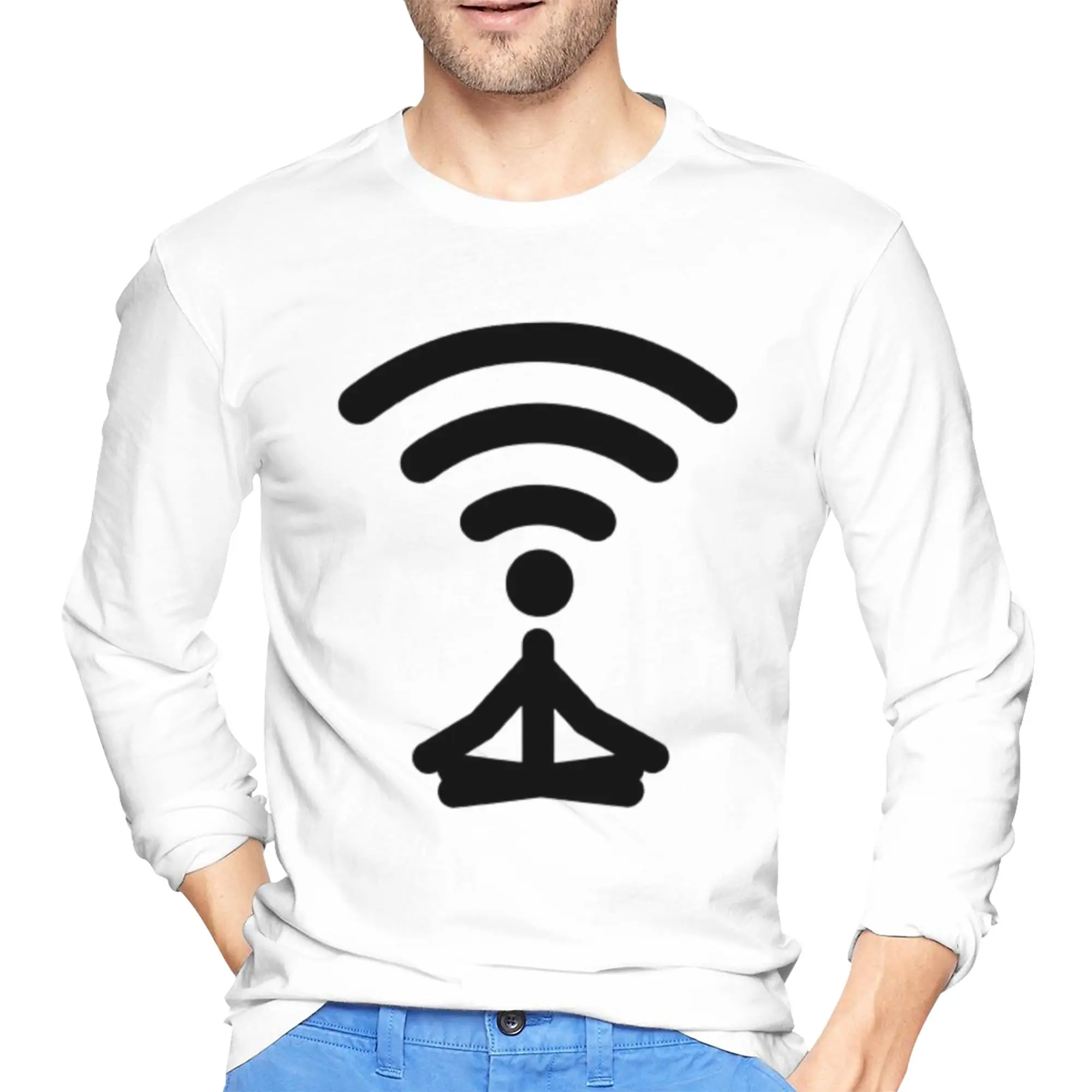 

Meditate Wi-Fi icon Мужская футболка с длинными рукавами Модные футболки с круглым вырезом Весенние и осенние мужские топы