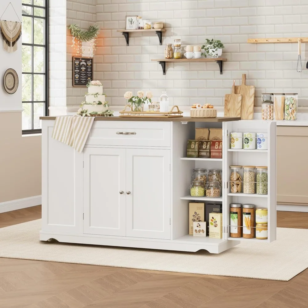 Kitchen Island Cart with Storage, 47'' Kitchen Storage Island on Wheels with 2 Drawers thumbnail