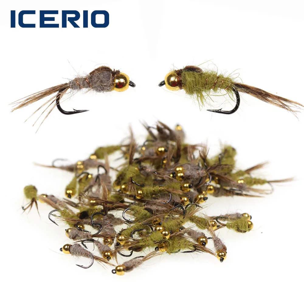 ICERIO 8PCS Mosca de pesca con cabeza de cuentas y ninfa oreja de conejo, señuelo de ninfa hundible para trucha, pescado de agua dulce, pescado de arroyo, pescado de agua dulce de río