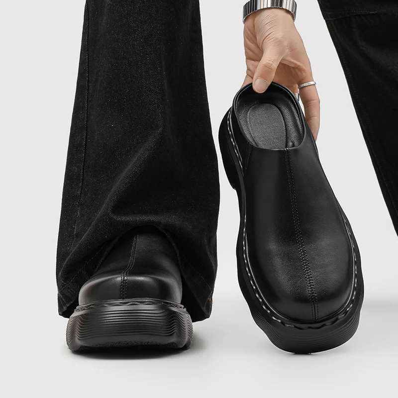 Summer New Thick Bottom Baotou Men Slippers Simple Breathable Leisure Niche Design Business Commuter Boken Shoes