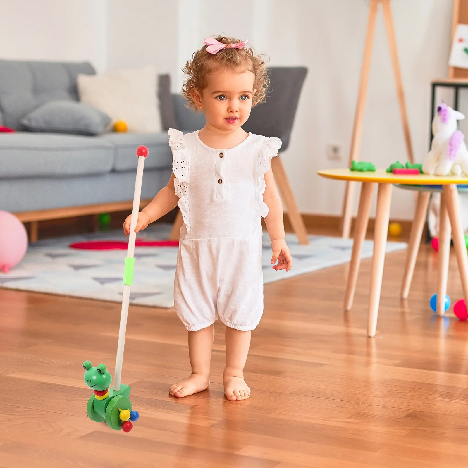 مشاية دفع للأطفال بتصميم حيوانات كرتونية خشبية، عربة دفع مثالية للأطفال الصغار للمساعدة على المشي للرضع للأولاد والبنات مشوا كرتونية