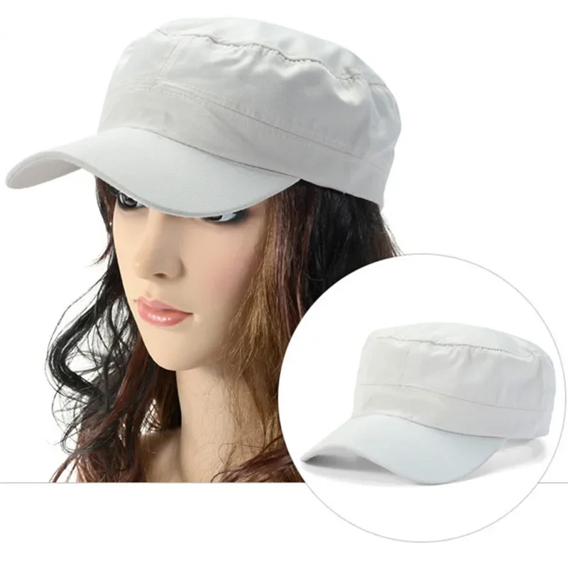 Unisex Vintage Einfarbige Flache Militärmütze in Fünf Farben Erhältlich, Atmungsaktive Sommer-Outdoor-Militärmütze, Flache Schlichte Mütze – Detail 4