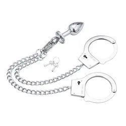 DUTRIEUX-esposas ajustables de acero inoxidable con tapones anales SM BDSM, ataduras de Bondage, cadena de puños de Metal, Juguetes sexuales para adultos