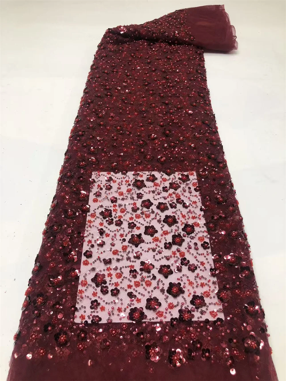 Beautiful African Nigerian Beaded Lace Fabric 2026 French Sequins Mesh Lace Fabric Women for Sewing Wedding and Party Dresses view 6