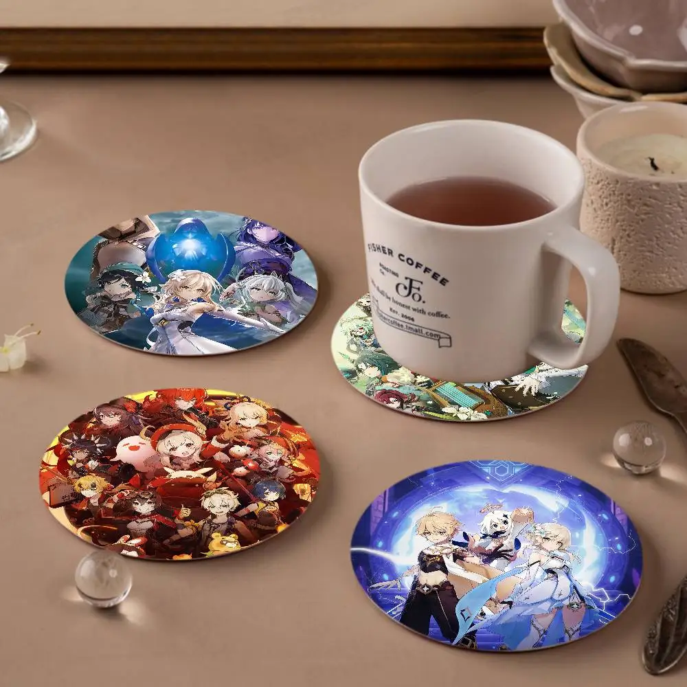 Genshin Impact GAME Natural Wood Coaster Creative Cartoon Absorbent Cushion Coffee Mug Bowl Cushion Insulation Cushion