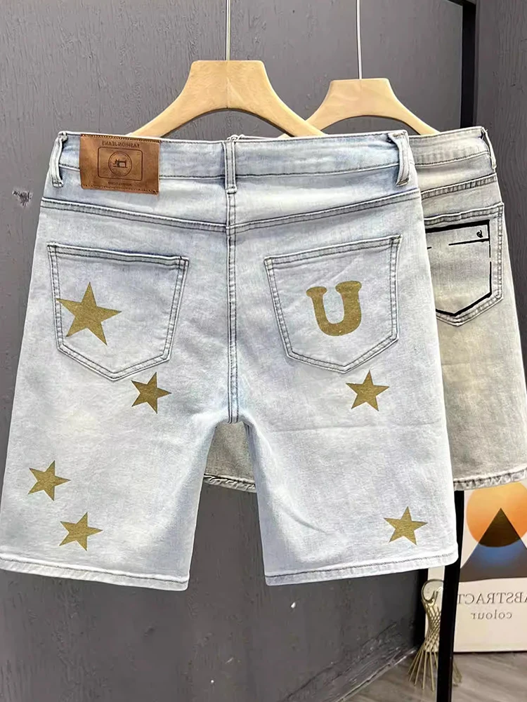 

Faionable Men's Distred ort Jeans Five-Point Print f-Length orts Summer Korean Sle Straight Leg Fit Jeans