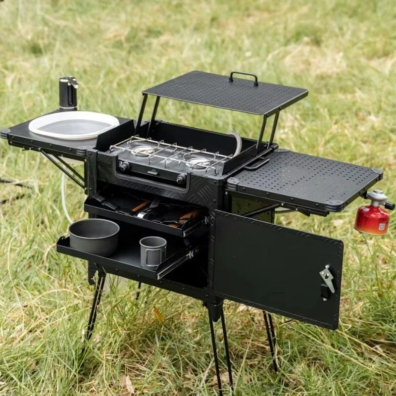 All-In-One Foldable Outdoor Camping Kitchen Station with Stove Sink for Camping Cook