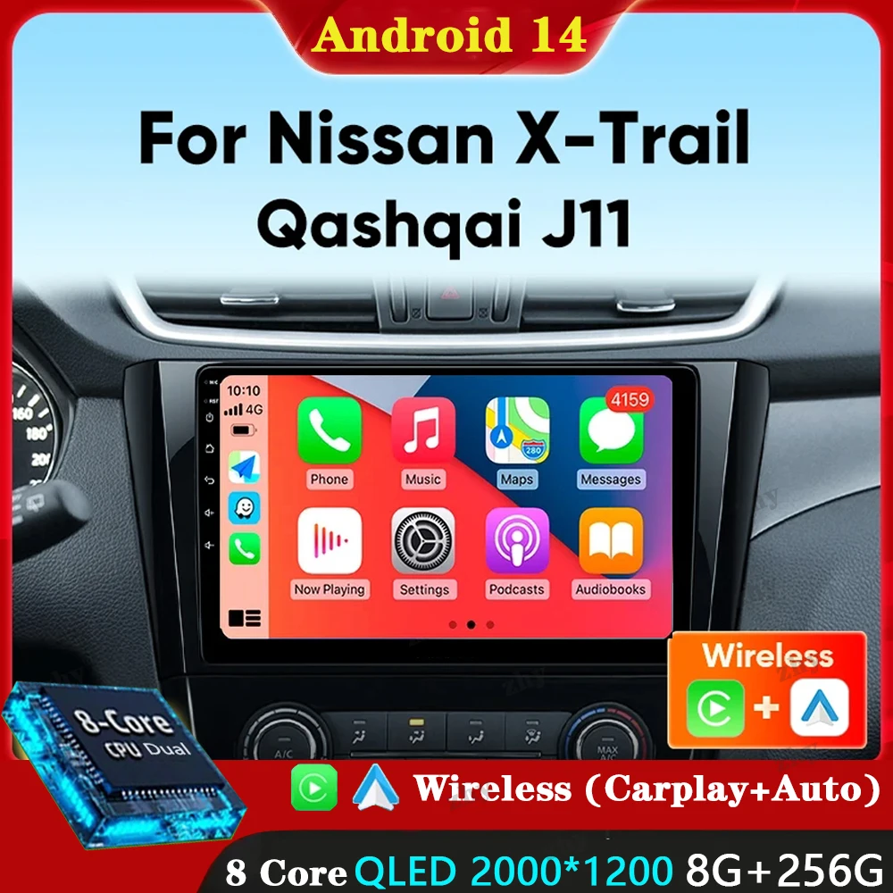 

Автомобильный радиоприемник Android 14 для Nissan X-Trail 3 T32 Qashqai J11 2 2014-2020 Carplay Android auto Qualcomm Автомагнитола Мультимедийный плеер