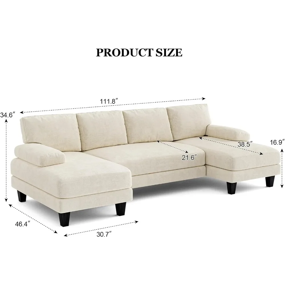 U Shaped Sectional Couches for Living Room, 111 Inch Modular Sofa with Double Chaise, Large Lounge Couch for Apartment, Sofa