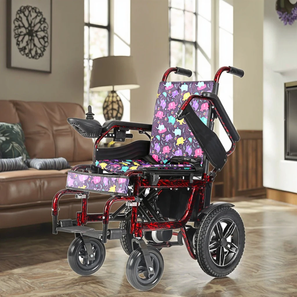 Silla de Ruedas Eléctrica Plegable para Niños con Parálisis Cerebral, con Mesa para Comer