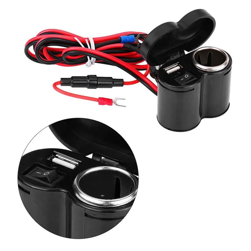 

12V Motorcycle Dual USB Charger with Switch Motorcycle Handlebar Clamp Waterproof Power Charger Socket Kit Supply