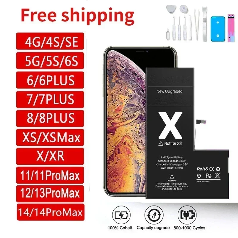 Original Phone Battery for IPhone 5S 5 6S 6 7 8 Plus X SE SE2 XR XS 11 12 13 Mini 14Pro Max Replacement Bateria