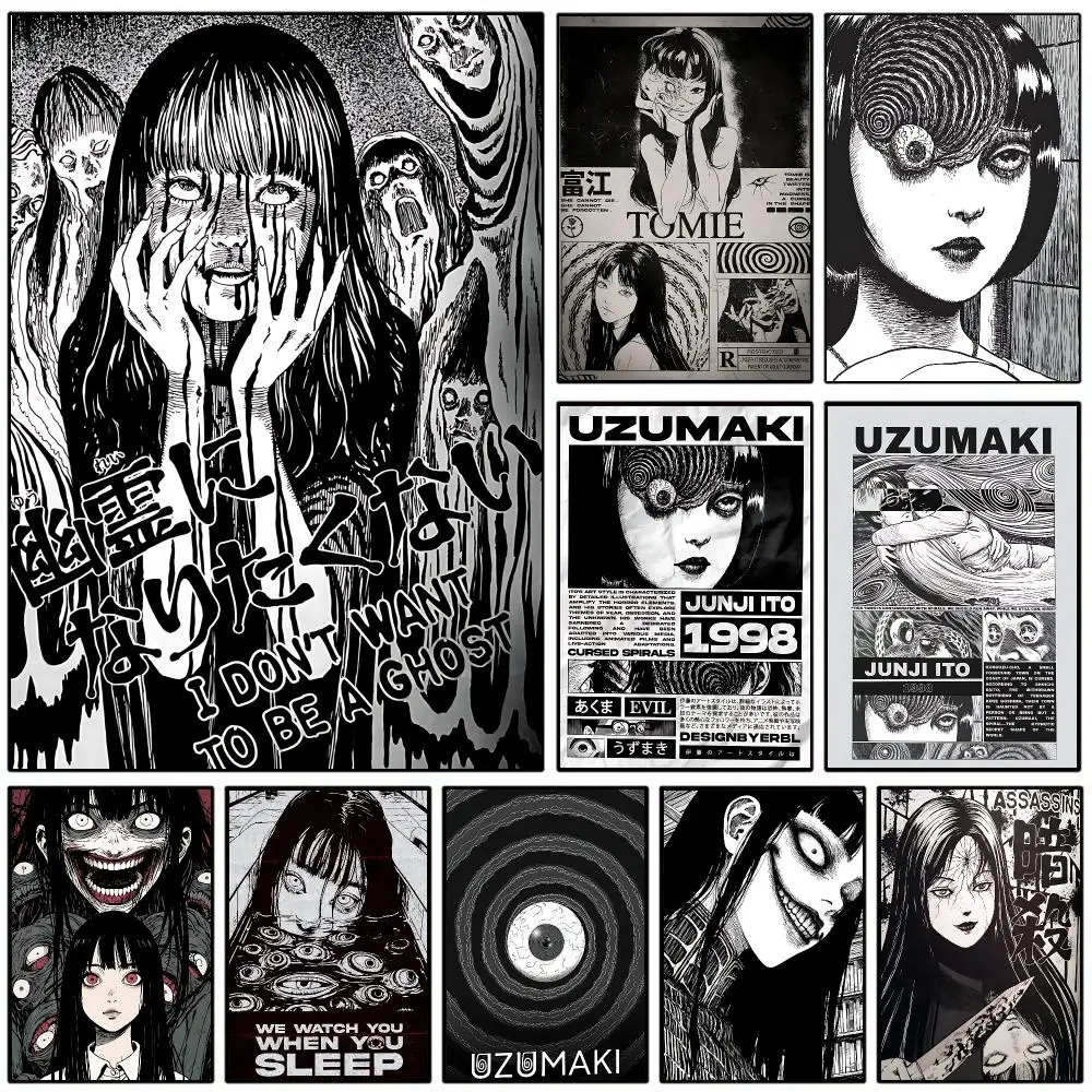 Best Seller Scary Anime J-Junji Ito Poster Sticker Self Adhesive For Playroom Bedroom Hallway Home Wall Art Decor Perfect Gift