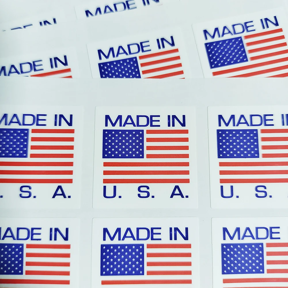 100 piezas, 25x25mm, producto de fábrica de EE. UU., origen, instrucciones, pegatina de papel sintético, fabricación de Estados Unidos