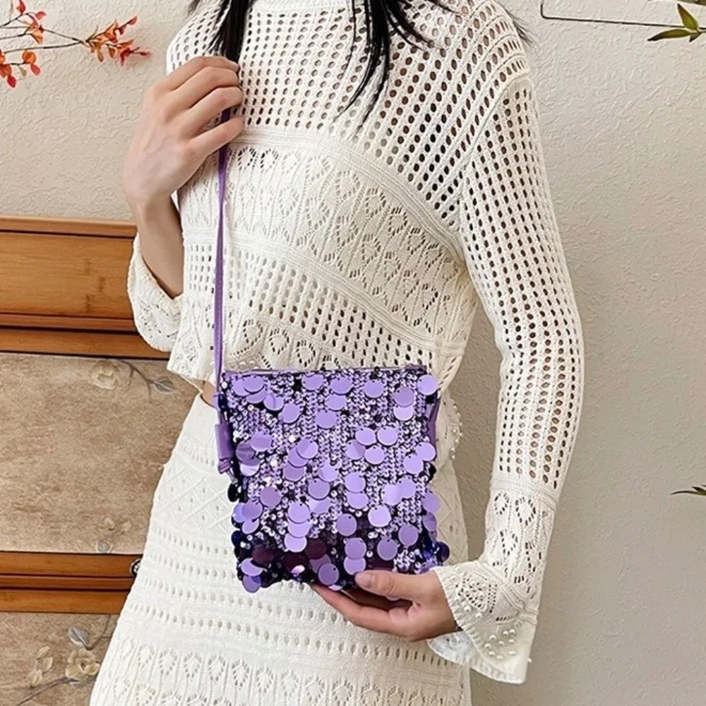 New Square Shape Sequin Crossbody Bag Polyester Soft Evening Bag Lightweight Shiny Mobile Phone Bag Street Style
