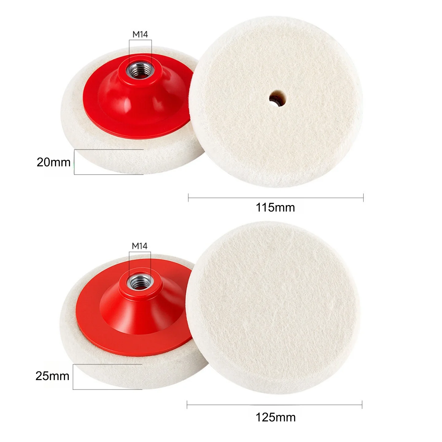 1 Stück 115/125mm Woll-Polierscheibe Polierpads M14 Gewinde Filz-Polierscheibe für Auto, Metall, Marmor, Glas, Holzbodenpolitur – Detail 3