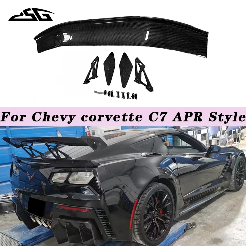 For Chevy Corvette C7 Carbon Fiber Rear Trunk Lid Spoiler Tail Wing Lip Splitter Diffuser APR Style Body Kit Car Accessories