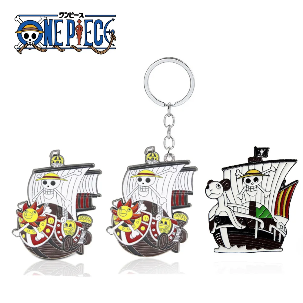 Anime One Piece Luffy The Straw Hat Pirates Metal Keychain Going Merry THOUSAND SUNNY Pendant Backpack Key Ring Model Toy Gifts