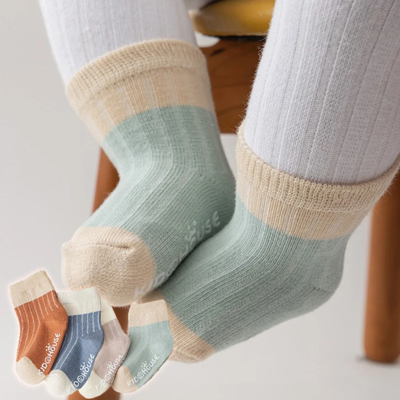 Combed Cotton Contrast Color Non-Slip Baby Socks with Rubber Bottom Newborn Baby Soft And Comfortable Skin-Friendly Casual Socks