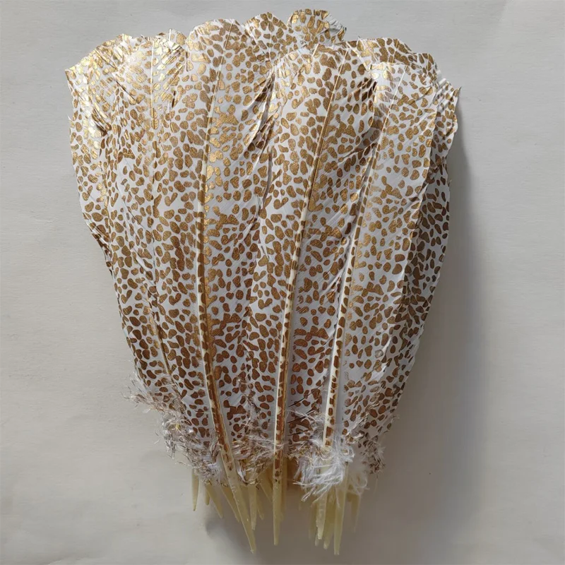 10Pcs/lot!25-30cm Gold Plating Turkey Round Quill feathers,Leopard Turkey Quills for Crafts Plume Headdress Accessories Holiday