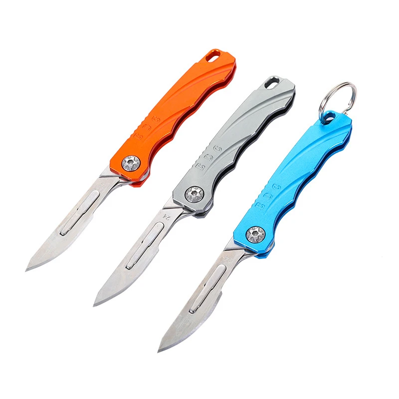 10pcs#24 Portable Titanium Mini Camping Equipment Unboxing Mini Keychain Hanging Detachable EDC Scalpel Outdoor Folding Knife