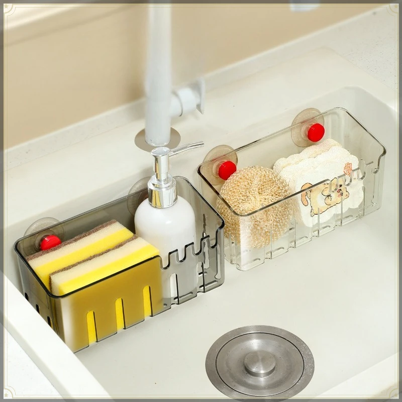 Suction Cup Sink Caddy Rack PET Punch Free Strong Load Bearing Ventilated Draining Multi-purpose Kitchen Sink Storage Holder