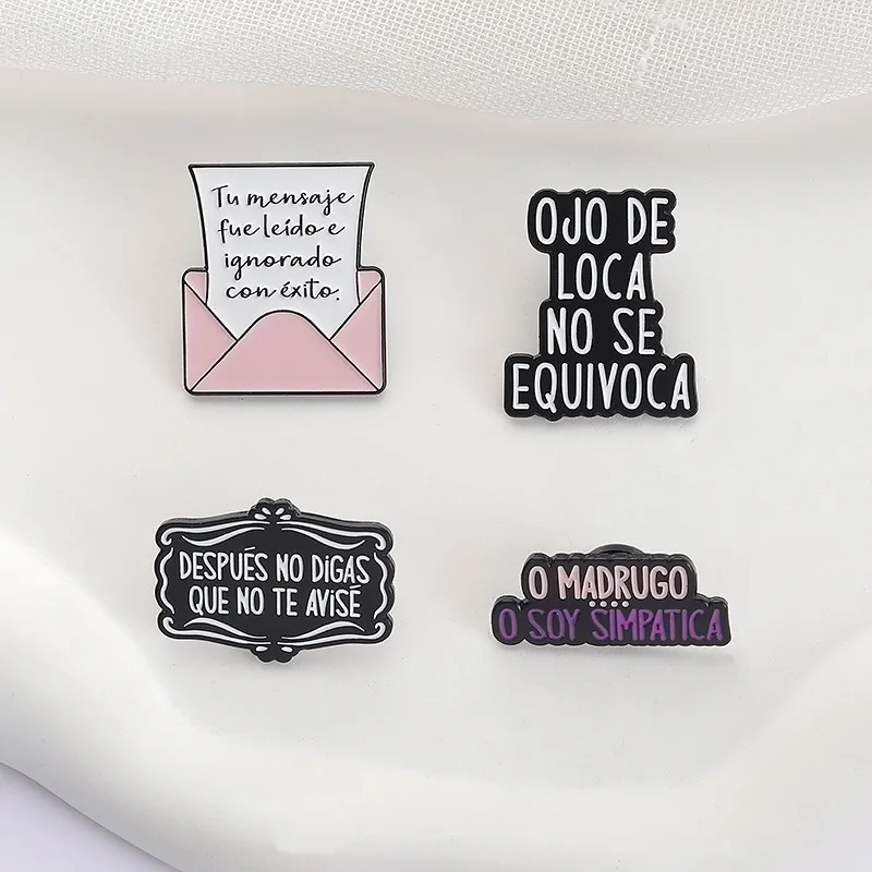 Cartoon Letter Brooch Lapel Pins Spanish Envelope Stop Judging Yourself Pencil Be The Teacher Chick Personal Word Badge Jewelry