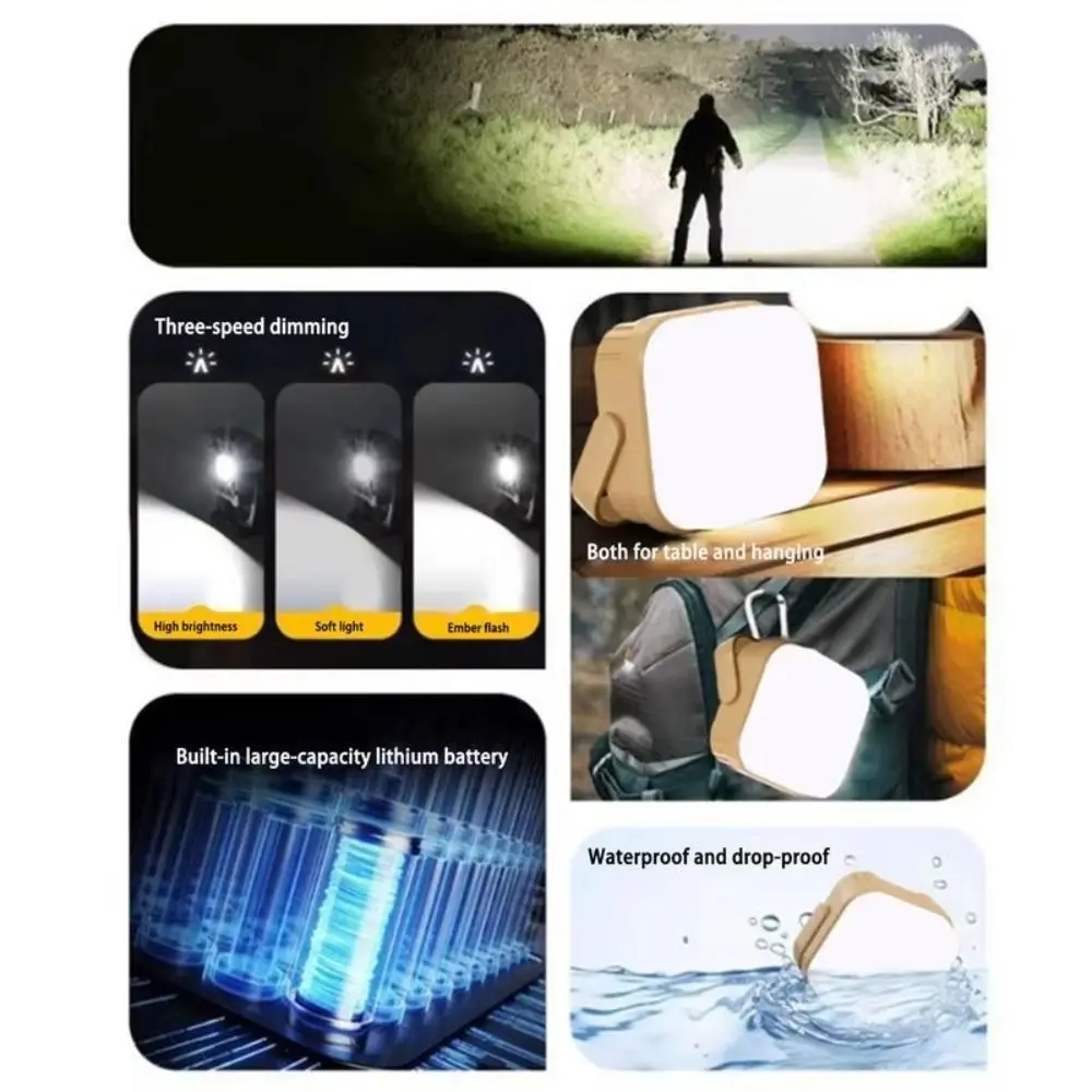المحمولة فانوس التخييم في الهواء الطلق قابل للتعديل مصباح ليد USB قابلة للشحن خيمة مصباح مقاوم للماء مصباح معلق صيانة العمل