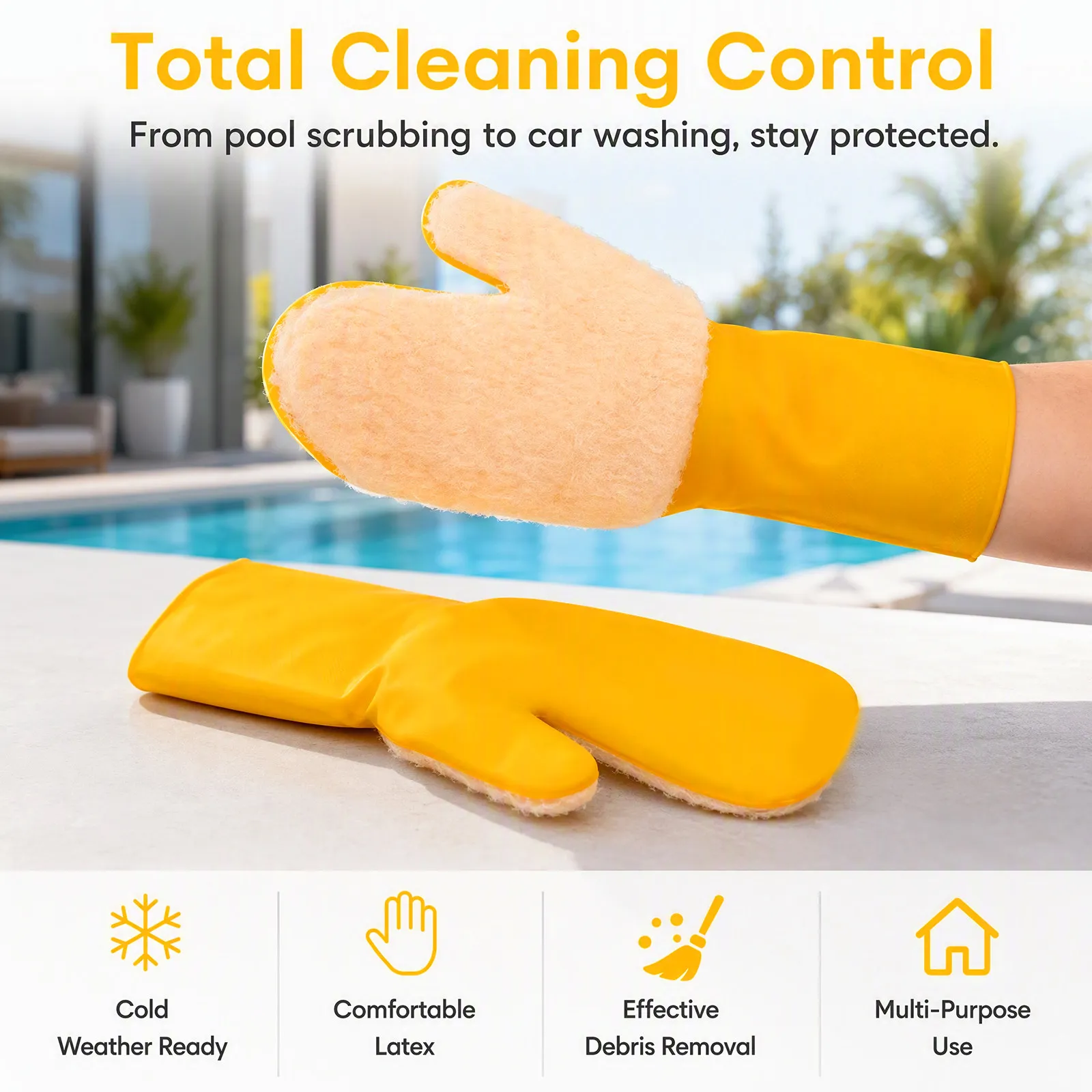 2Pcs Waterproof Pool Cleaning Gloves Latex Scrub Mitts Antislip Grip for Swimming Pools Hot Tubs Spa Pond Aquarium Kitchen Car 6