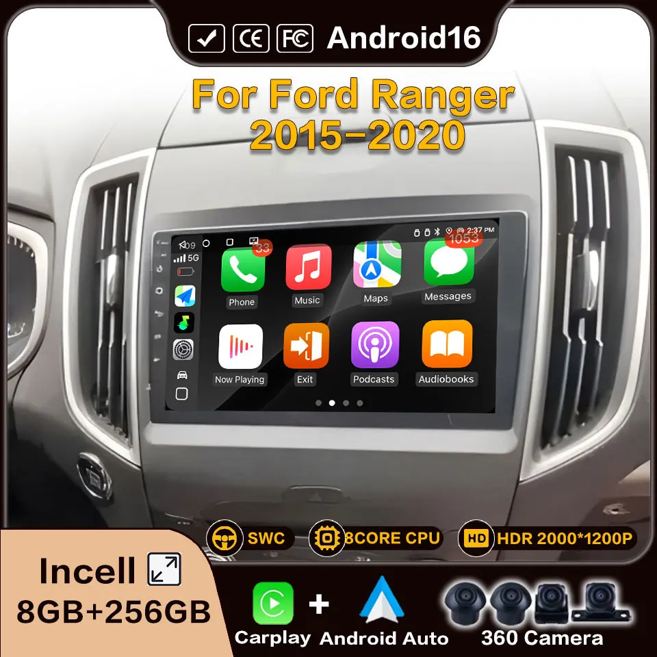 2Din Android For Ford Ranger T6 Everest 2016 - 2021 Carplay Wireless Multimedia Automotive Car Radio Car Play 8Core Wifi DSP