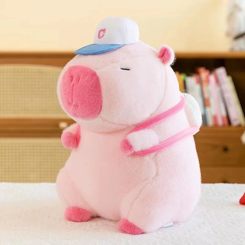 

25cm Cute Fluffy Pink Capybara Plush Toys Kawaii Baseball Backpack Stuffed Dolls Animals Kids Birthday Gift Home Decor