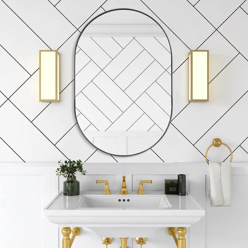 مرآة معدنية بيضاوية مقاس 20 × 33 بوصة فضية - لهجة جدارية مزخرفة لديكور المنزل #5