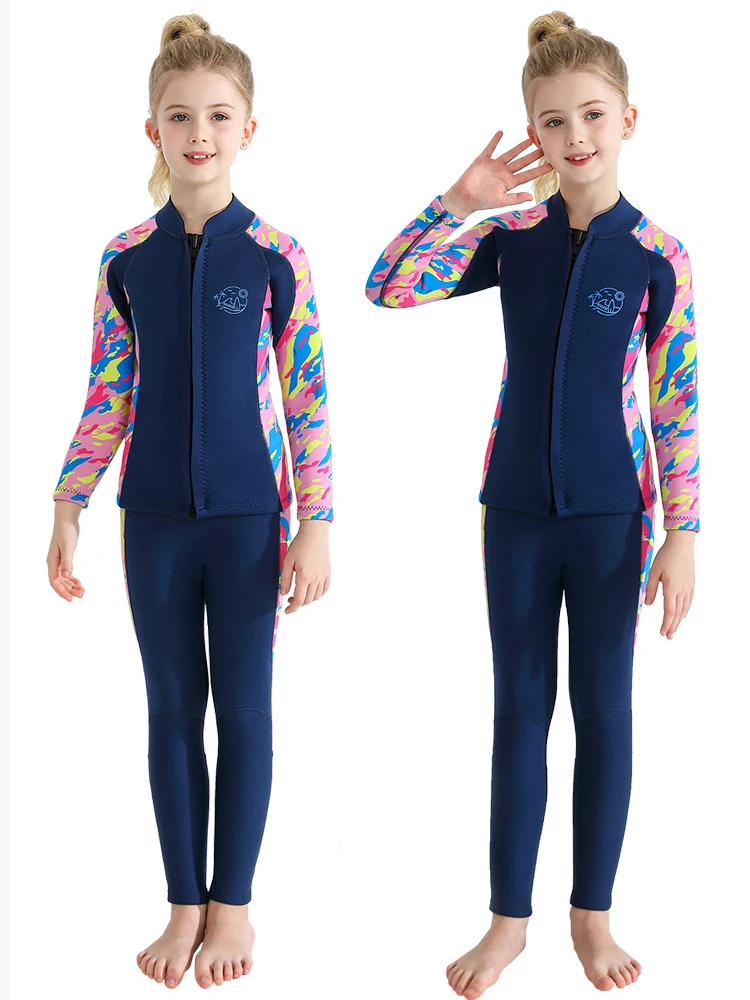 

Kids Wetsuit Top/Bottoms Girls/Boys, 2mm Jacket+Pants Long Sleeve Neoprene Wet Suit Water Aerobics Diving Surfing Swimming