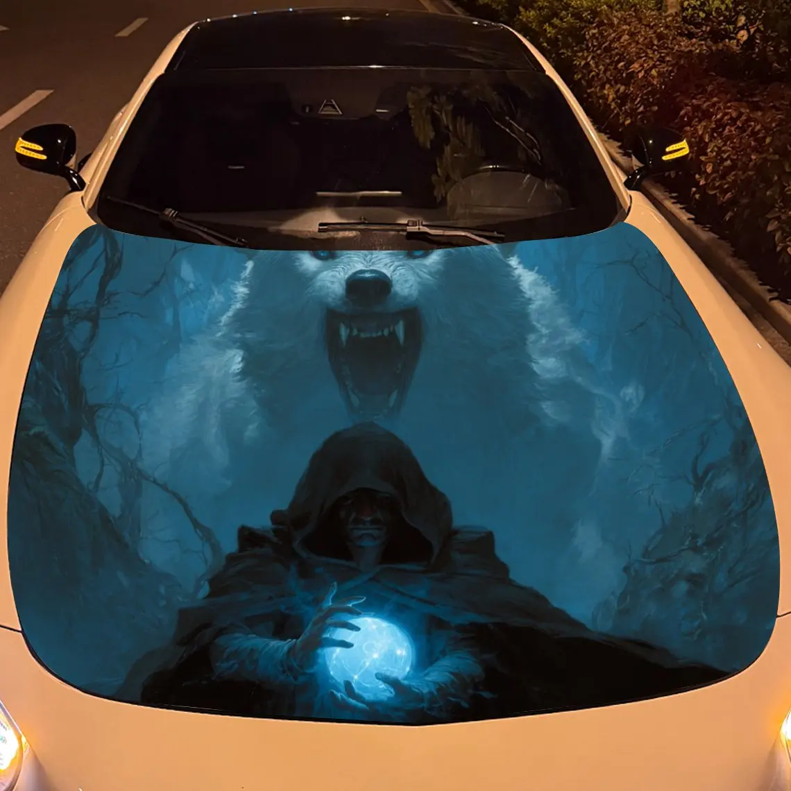 شخصيات غامضة بغطاء للرأس وملصق غطاء محرك السيارة الذئاب، طبقة غطاء حماية شخصية محرك PVC متينة، سهلة التركيب وات #5