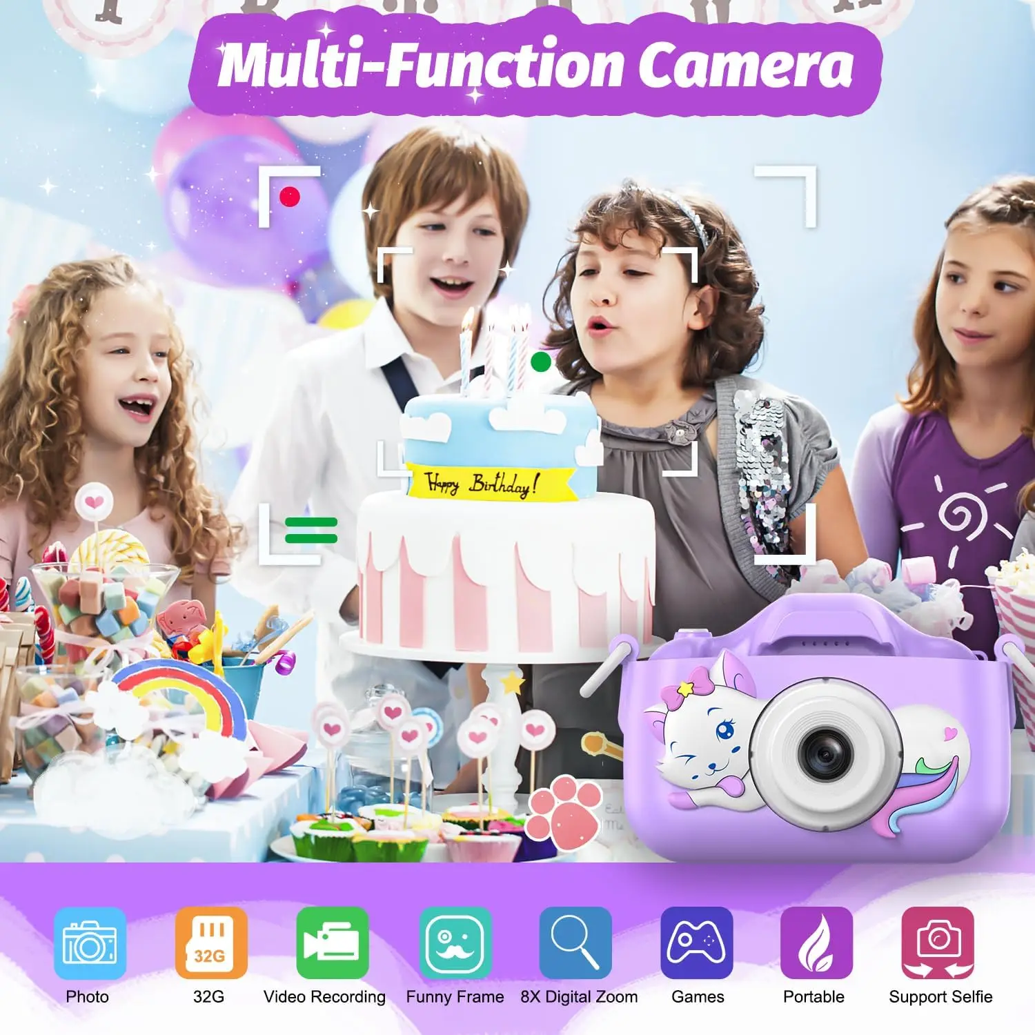 Kids Camera Digital Dual Camera HD 1080P Video Camera Toys with SD Card Mini Cam Color Display Children Birthday Gift Kids Toy