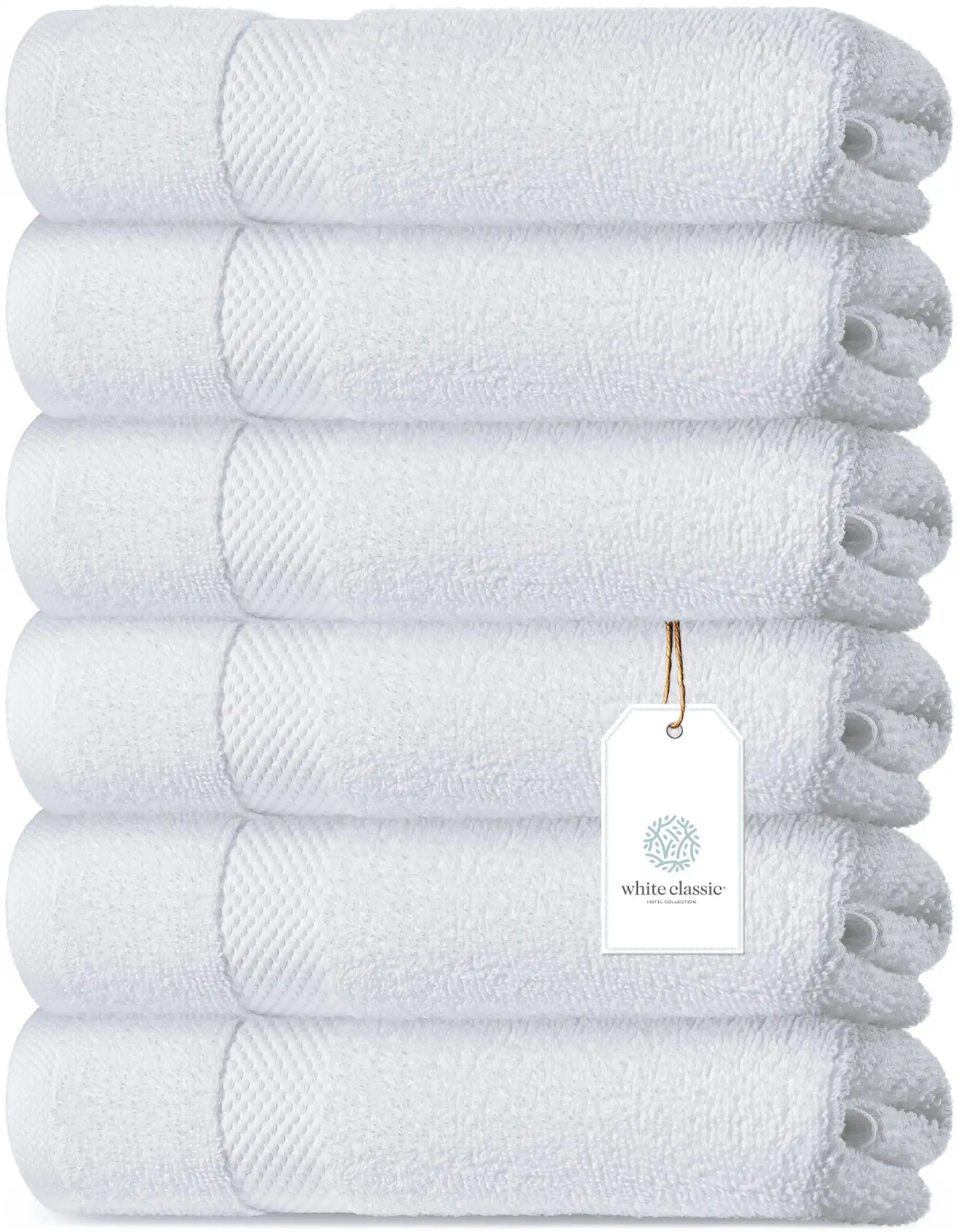 Luxury Cotton 6 Pc Hand Towels Set Hotel Style Small Bath Towel and Face Towel 16x30 White Soft Plush Bath Towels Pack of 6