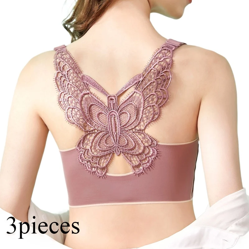 

3pcs/set Thai Latex Plus Size Underwear Women No Steel Ring Butterfly Beautiful Back Sexy Gathering ComfortableKUCLUT