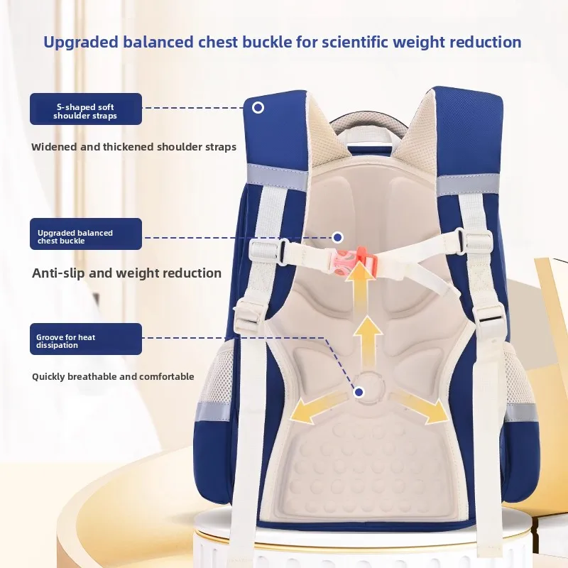 Children's Backpack School Bag Boys' Large Capacity Lightweight Anti-Exertion Spine Protection Double Shoulder Bag for Primar...