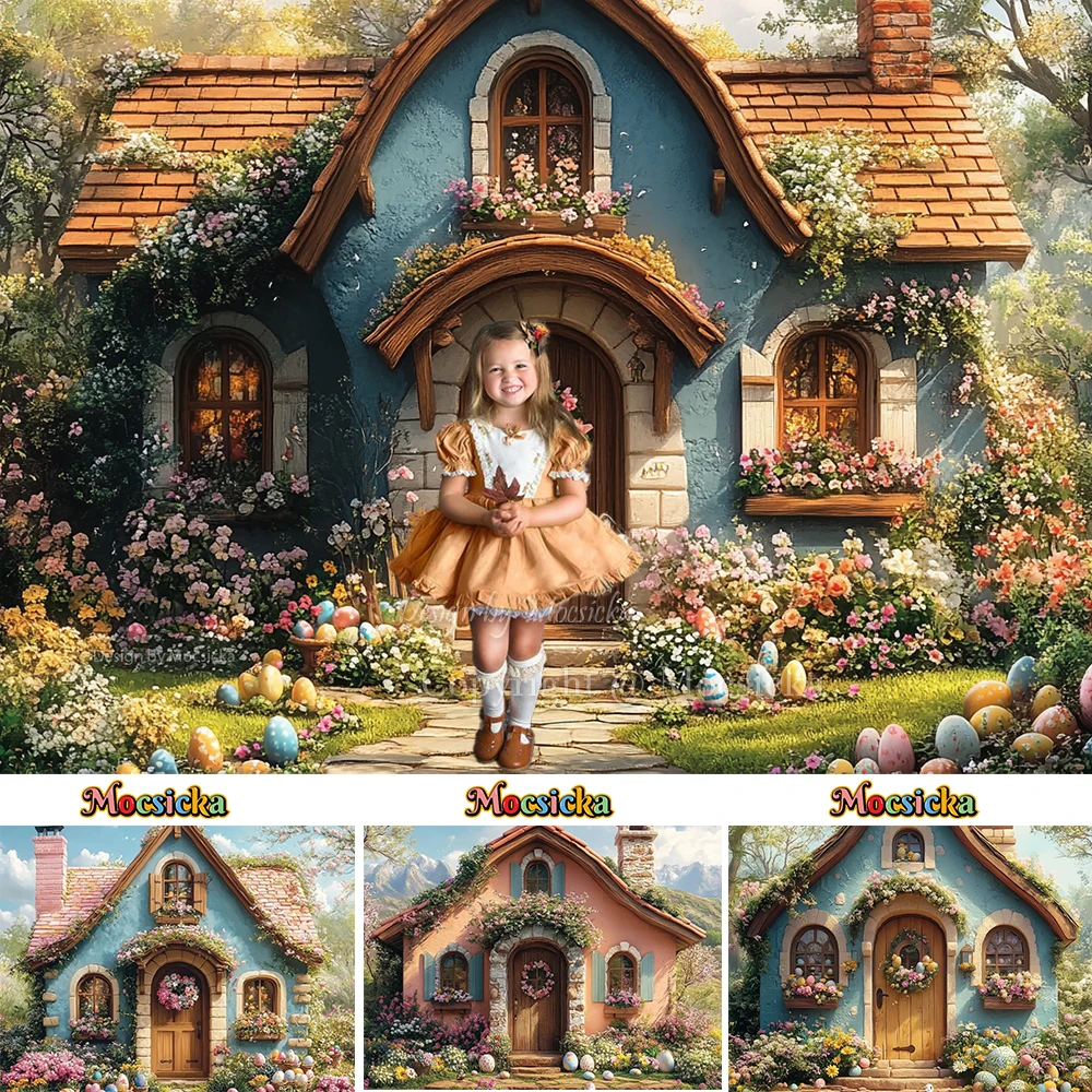 

Mocsicka Easter House Background Photography Spring Fairyland Flower Egg Photo Backdrop Kid Birthday Party Baby Shower Photocall