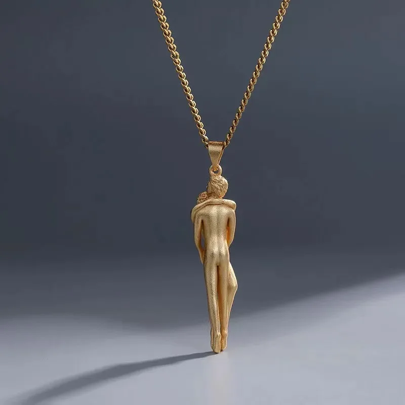 1 قطع عناق زوجين قلادة الكلاسيكية احتضان الناس الصغار سحر قلادة الفولاذ المقاوم للصدأ سلسلة للنساء الأزياء والمجوهرات جديد #2