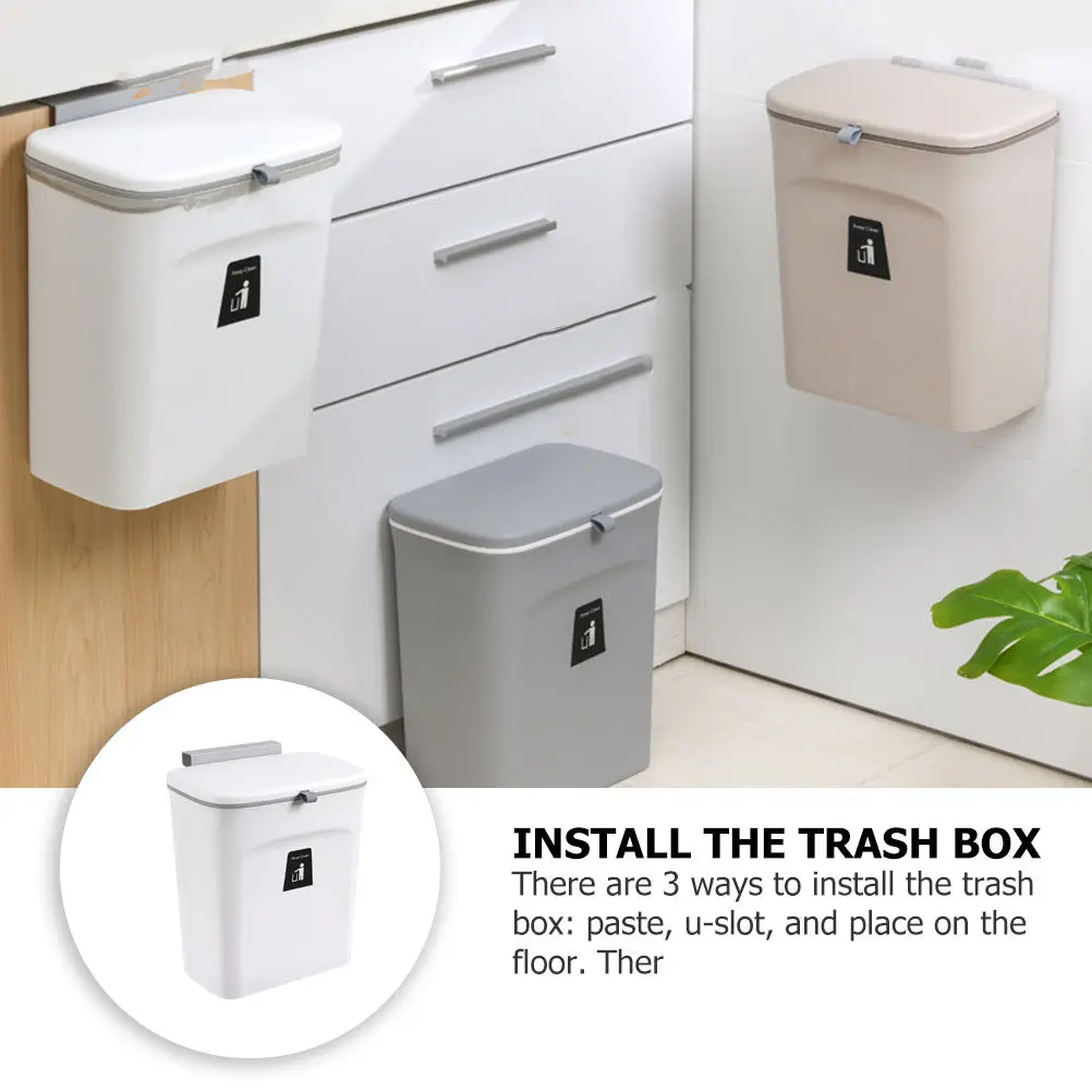 1Pcs Wall Mounted Trash Can with Lid Heavy Duty Thickened Plastic Garbage Bin for Kitchen Bathroom Hallway Home Space Saving